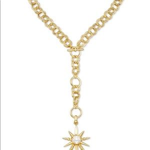 Sunburst With Pearl Y Charm Necklace In Gold